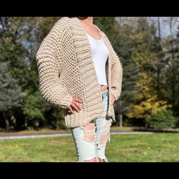handmade Chunky beige knit cardigan soft cozy oversized